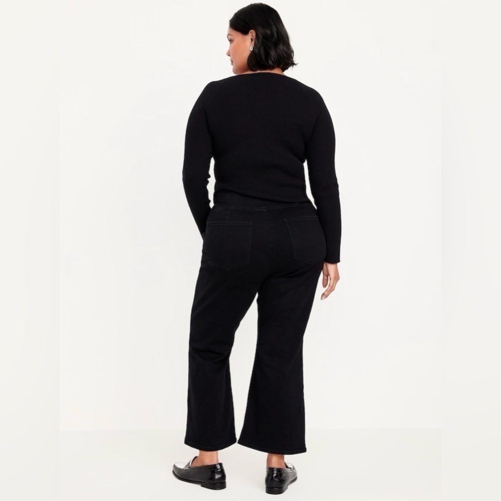 OLD NAVY High Waisted  Weekender Crop Pull On Wide Leg , 6 Petite Black Denim - Picture 7 of 13